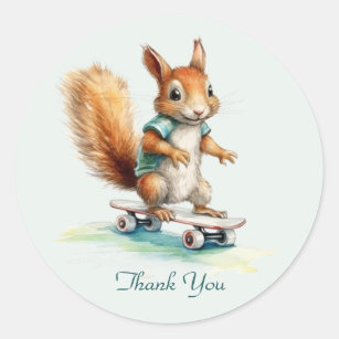 Autocollant de skateboard d'écureuil aquarelle