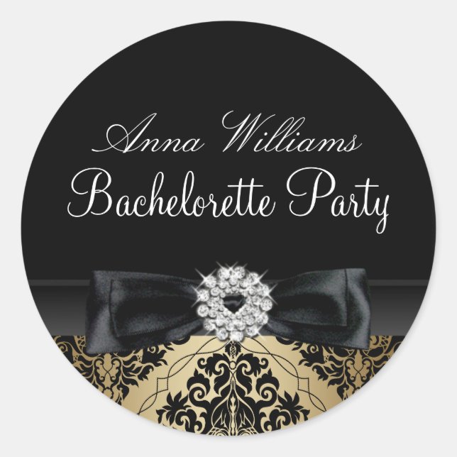 Autocollant de soirée de bachelorette en damas or  (Devant)
