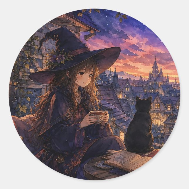Autocollant de sorcière au coucher de soleil confo (Devant)