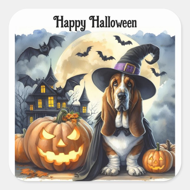 Autocollant de sorcière de chien mignon Halloween (Devant)