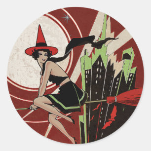 Autocollant de sorcière de Halloween vintage de la