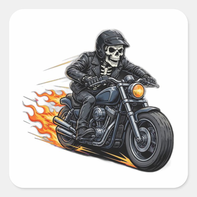 Autocollant de squelette de motard - Crâne de moto (Devant)