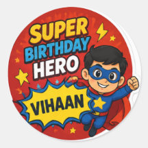 Autocollant de super héros d'anniversaire personna