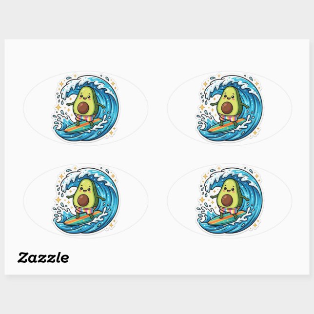 Autocollant de surf d'avocat Kawaii mignon de vagu (Feuille)
