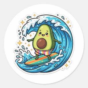 Autocollant de surf d'avocat Kawaii mignon vague o