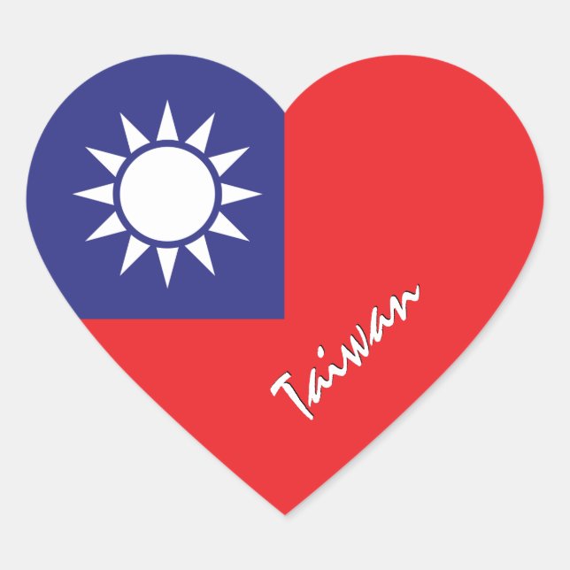 Autocollant de Taiwan, Cœur, Drapeau Taïwanais Pat (Devant)