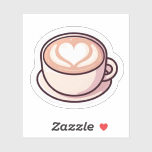 Autocollant de tasse de café à cœur en art de lat