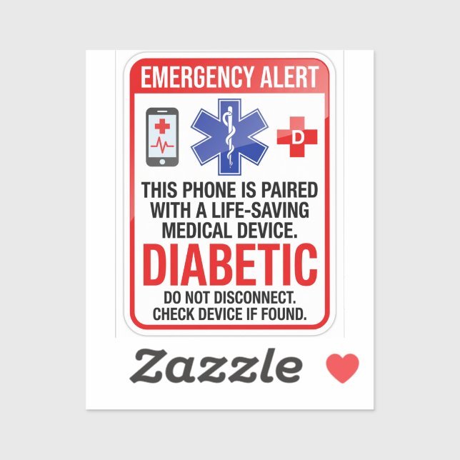 Autocollant de téléphone d'urgence pour diabète (Feuille)