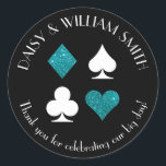 Autocollant de texte personnalisé sur le thème de<br><div class="desc">De fausses paillettes sarcelle et des enseignes de cartes blanches sont encerclées par du texte personnalisable,  ce qui rend ces autocollants ronds parfaits pour toutes sortes de projets et occasions. Utilisez-les pour étiqueter les faveurs pour les invités de mariage,  pour fermer des enveloppes et plus encore.</div>