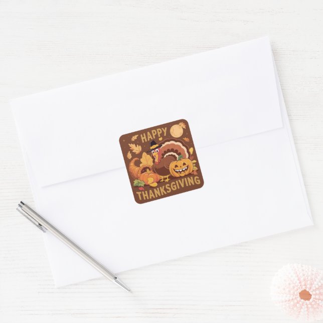 Autocollant de Thanksgiving joyeux dinde automne (Enveloppe)