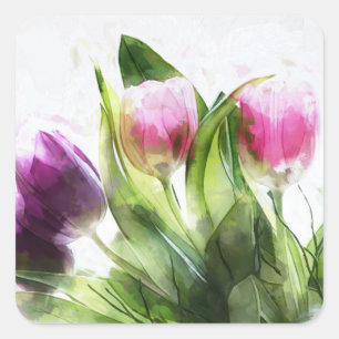 Autocollant de tulipes rose et violet