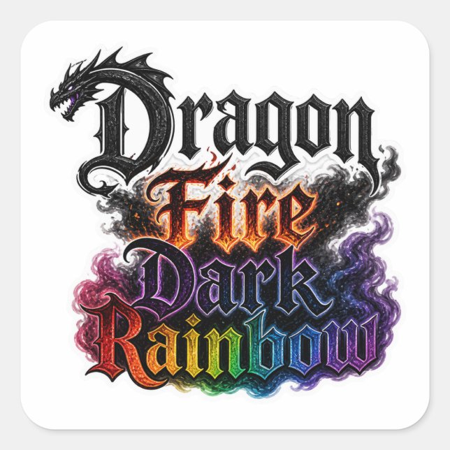 Autocollant de typographie Dragon Fire Dark Rainbo (Devant)