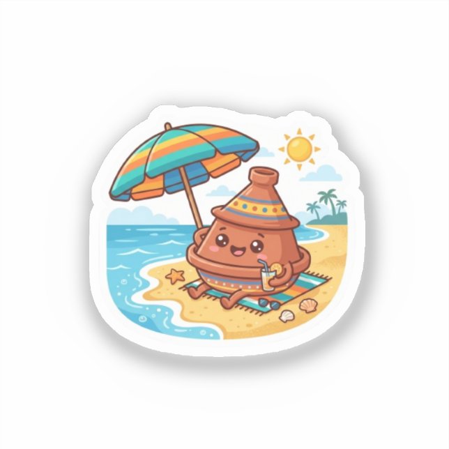 Autocollant de vacances à la plage de Tajine maroc (Recto)