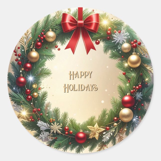 Autocollant de vacances de couronne de Noël festiv (Devant)