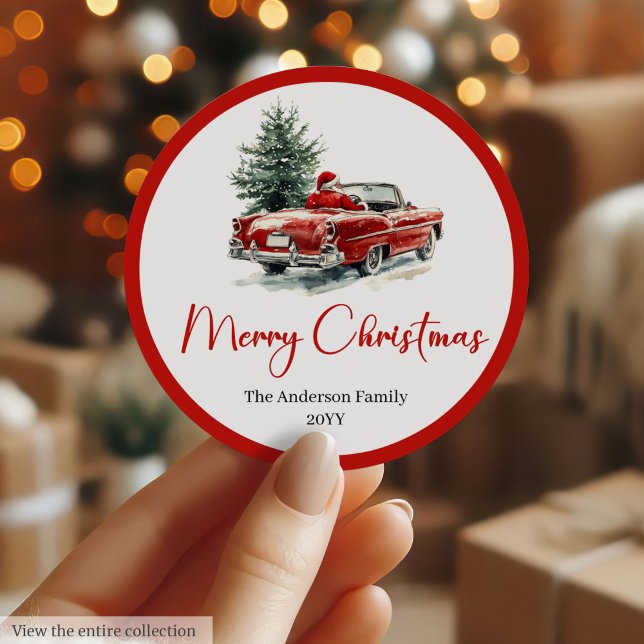 Autocollant de vacances de Père Noël traditionnel  (Traditional Santa Claus Vintage Holiday Sticker)