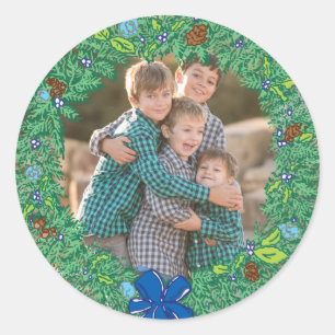 Autocollant de vacances de photo : Cadre rond de