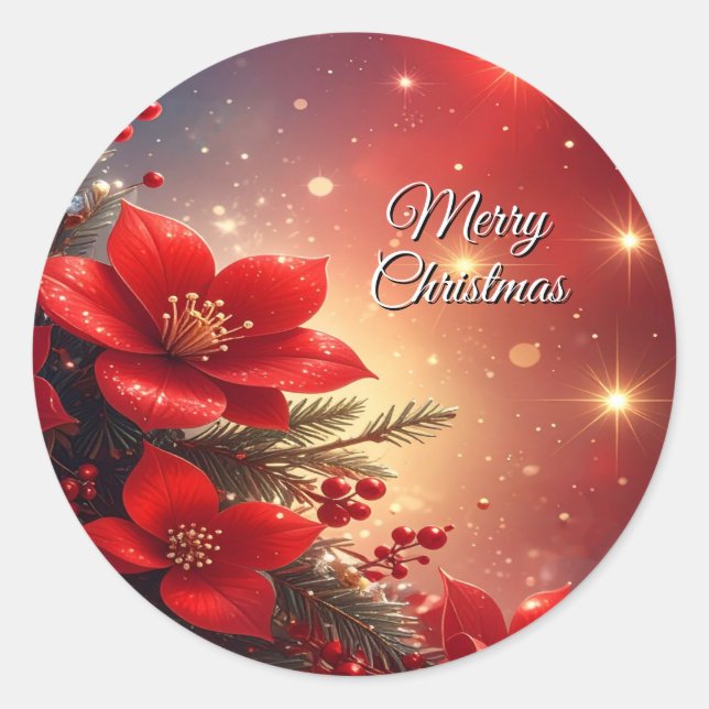 Autocollant de vacances floral de Noël rouge (Devant)
