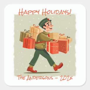 Autocollant de vacances Retro Cartoon Postman
