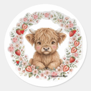 Autocollant de veau de vache highland fraise migno