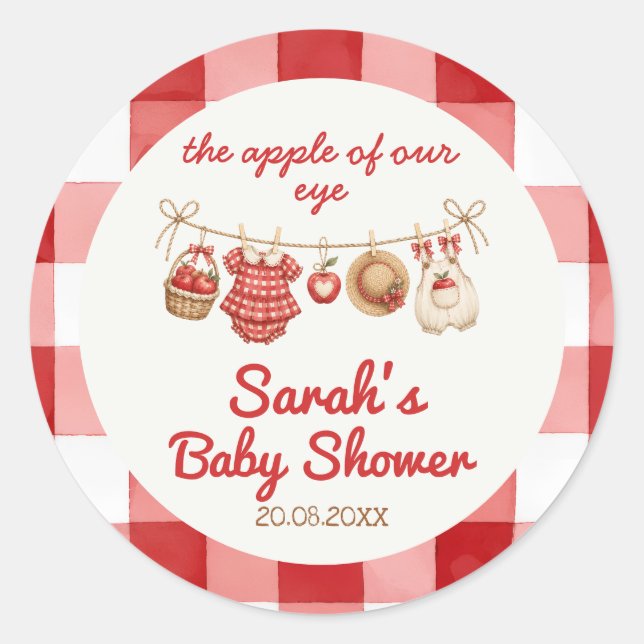 Autocollant de Vente de Bébé Rouge Gingham Apple o (Devant)