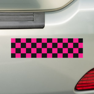 Autocollant De Voiture à damiers carré rose chaud noir rétro géométrique