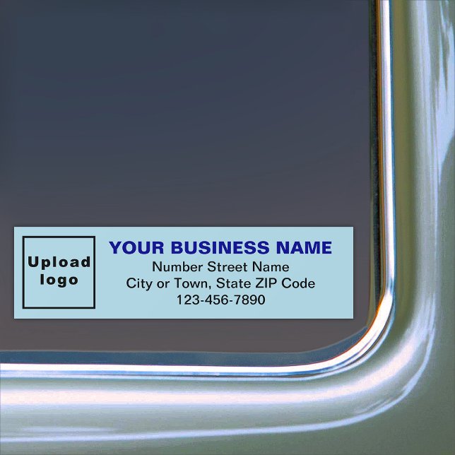 Autocollant De Voiture Adresse professionnelle et numéro de téléphone sur (Your business name, logo, address and phone number on light blue bumper sticker.)