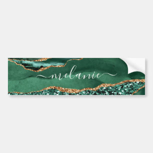 Autocollant De Voiture Agate Green Gold Parties scintillant Geode Marbre