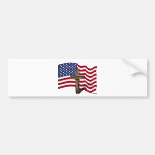 Autocollant De Voiture American Flag Waving and Rugged Cross