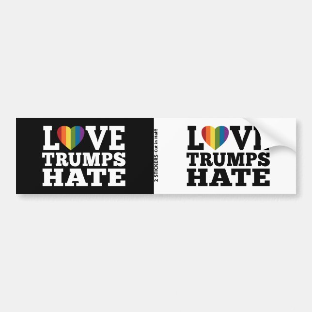 Autocollant De Voiture Amour Trump Hate Rainbow Heart - 2 sur 1 design (Devant)