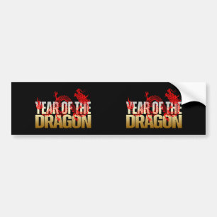 AUTOCOLLANT DE VOITURE ANNÉE DU DRAGON OR ROUGE