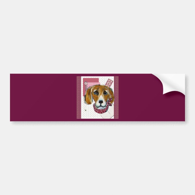 AUTOCOLLANT DE VOITURE BEAGLE VALENTINE (Devant)