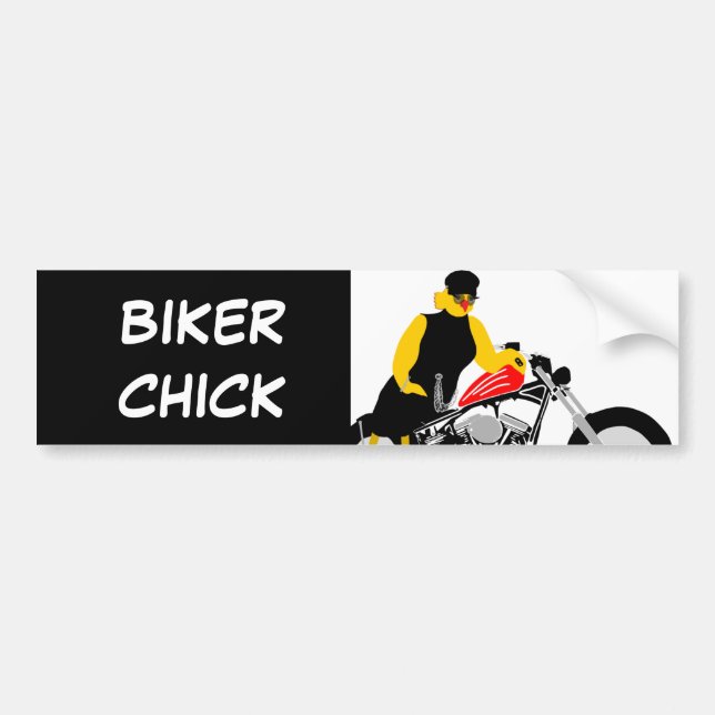 Autocollant De Voiture BIKER CHICK assise sur sa moto (Devant)