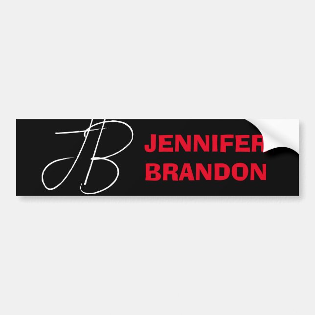 Autocollant De Voiture Black White Red Handwriting Monogramme Ajouter un  (Devant)