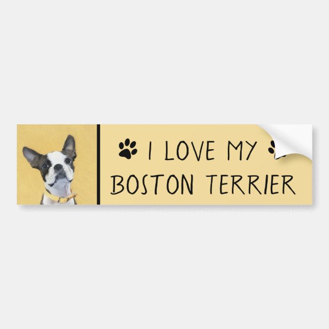 Autocollant De Voiture Boston Terrier Peinture - Cute Original Chien Art (Devant)