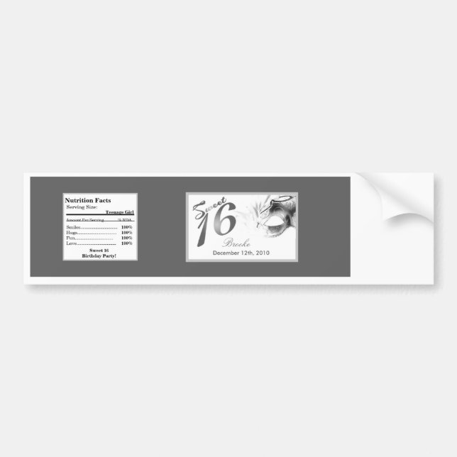 Autocollant De Voiture Bouteille d'eau Étiquette Sweet 16 Silver White Pa (Devant)