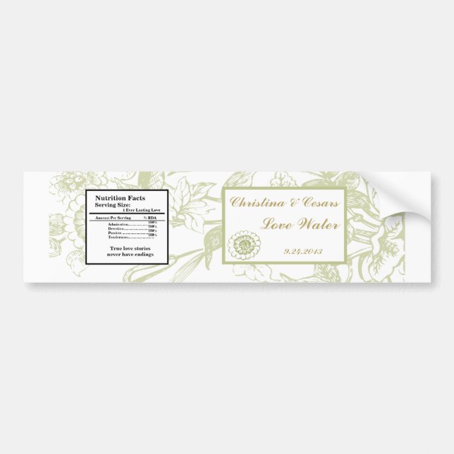 Autocollant De Voiture Bouteille d'eau Étiquette vert Gerbera Fleurs marg (Devant)