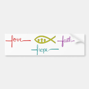 Autocollant De Voiture Bumper Sticker Love, Hope, Faith and Ichthys