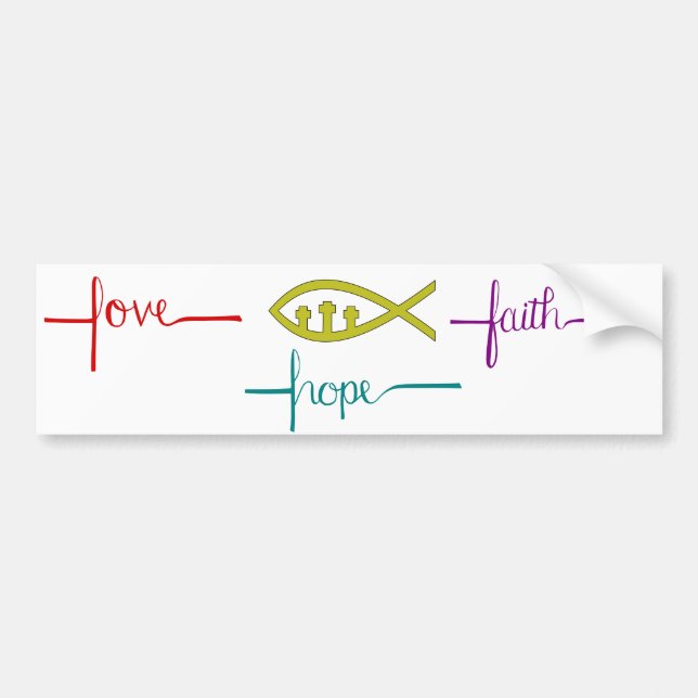 Autocollant De Voiture Bumper Sticker Love, Hope, Faith and Ichthys (Devant)