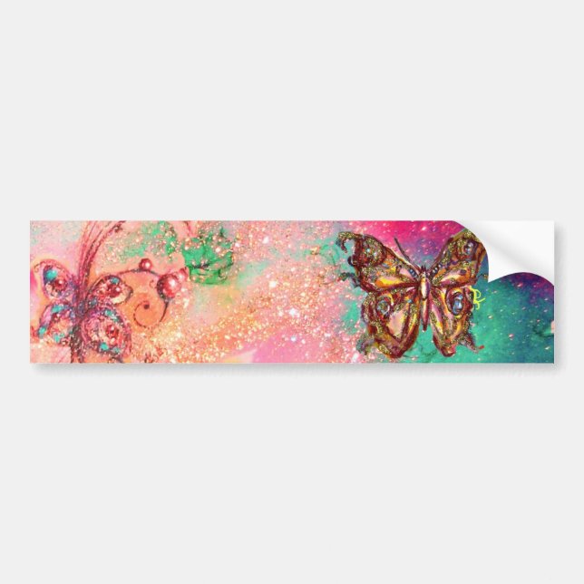 AUTOCOLLANT DE VOITURE BUTTERFLY IN  PINK GOLD SPARKLES (Devant)