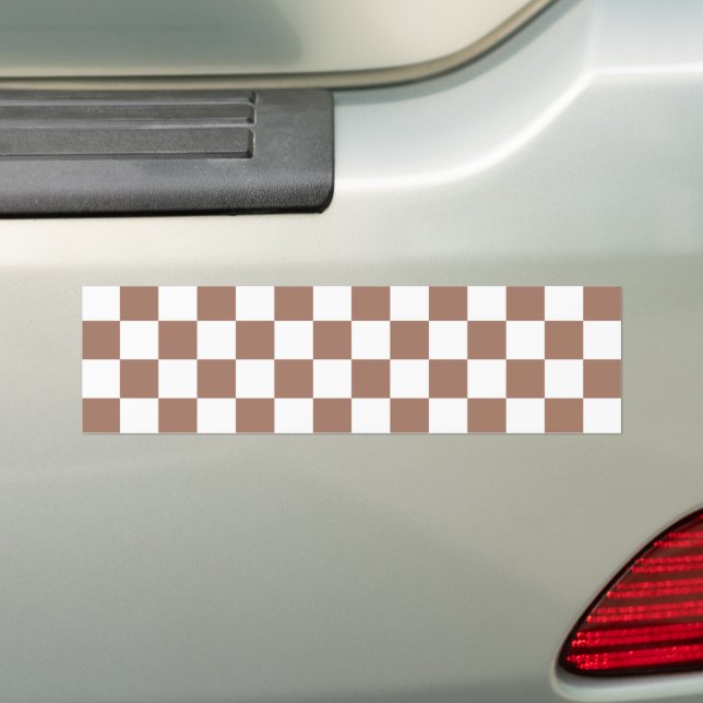 Autocollant De Voiture Carrés Checker mocha brun blanc géométrique rétro (En voiture)