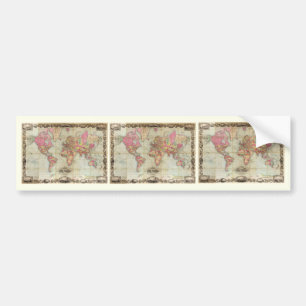 Autocollant De Voiture Carte antique du monde par John Colton, circa 1854
