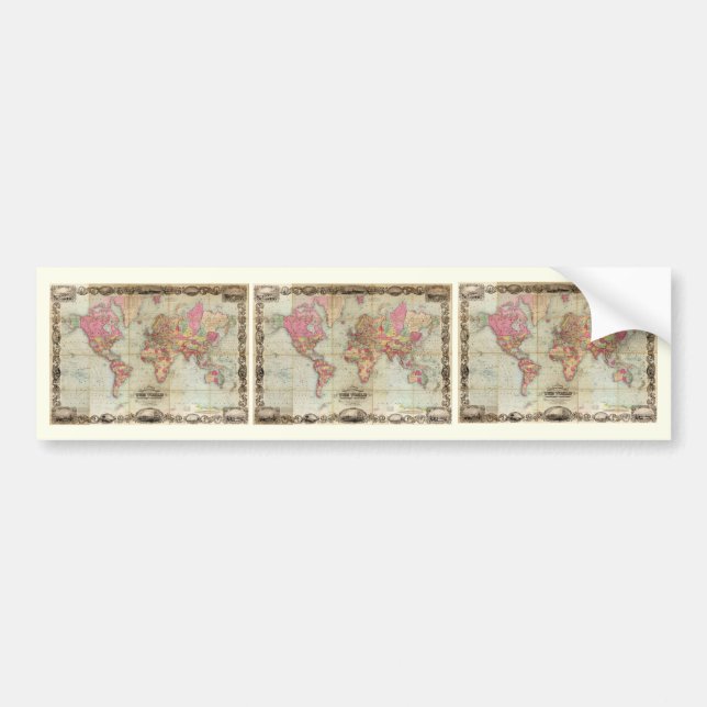 Autocollant De Voiture Carte antique du monde par John Colton, circa 1854 (Devant)