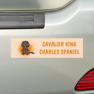 Autocollant De Voiture Cavalier King Charles noir et feu sur fond orange