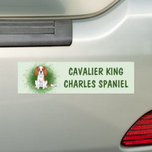 Autocollant De Voiture Cavalier King Charles Spaniel Blenheim sur fond ve