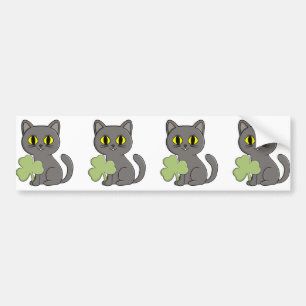 Autocollant De Voiture Charme Trèfle Chanceux Chat Gris