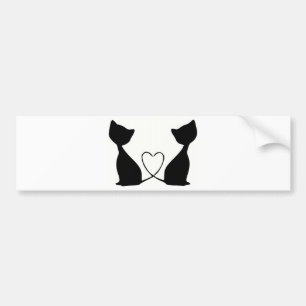 Autocollant De Voiture Chats avec le coeur, noir et blanc