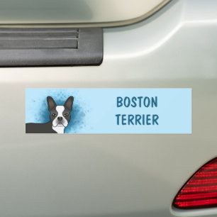 Autocollant De Voiture Chien de dessin animé Terrier Boston noir sur fond