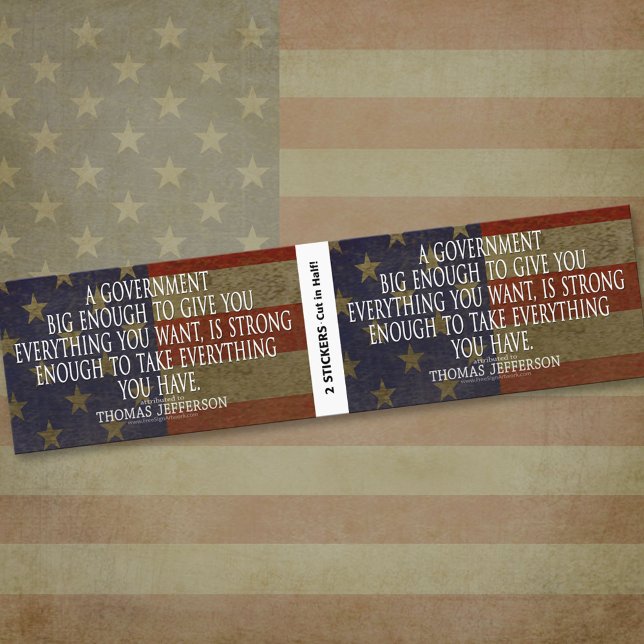 Autocollant De Voiture Citation de Jefferson sur le grand gouvernement -  (Thomas Jefferson Bumper Sticker)