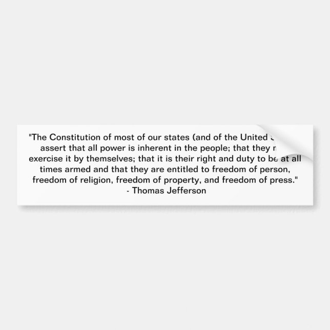 Autocollant De Voiture Citation de Thomas Jefferson - constitution (Devant)