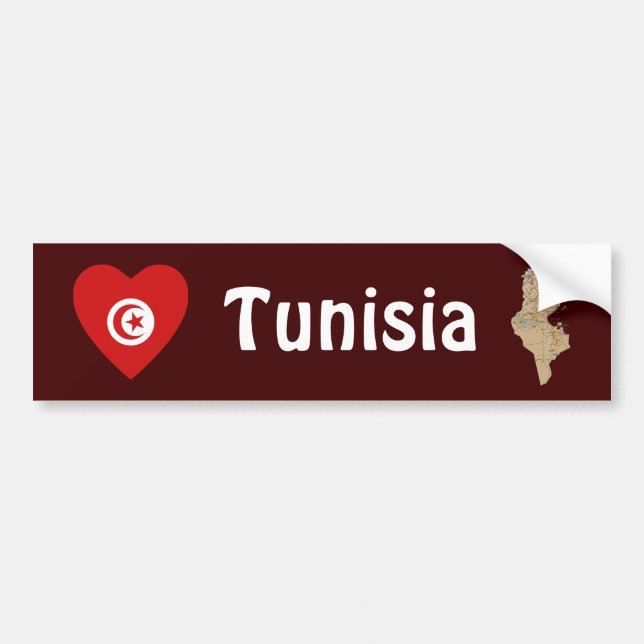 Autocollant De Voiture Coeur de drapeau de la Tunisie + Adhésif pour (Devant)